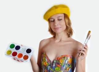 Malen, Malerin mit Pinsel und Wasserfarben